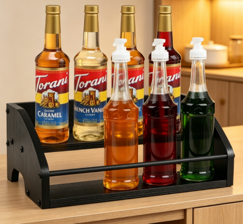 Double-layer wooden coffee syrup and spice rack